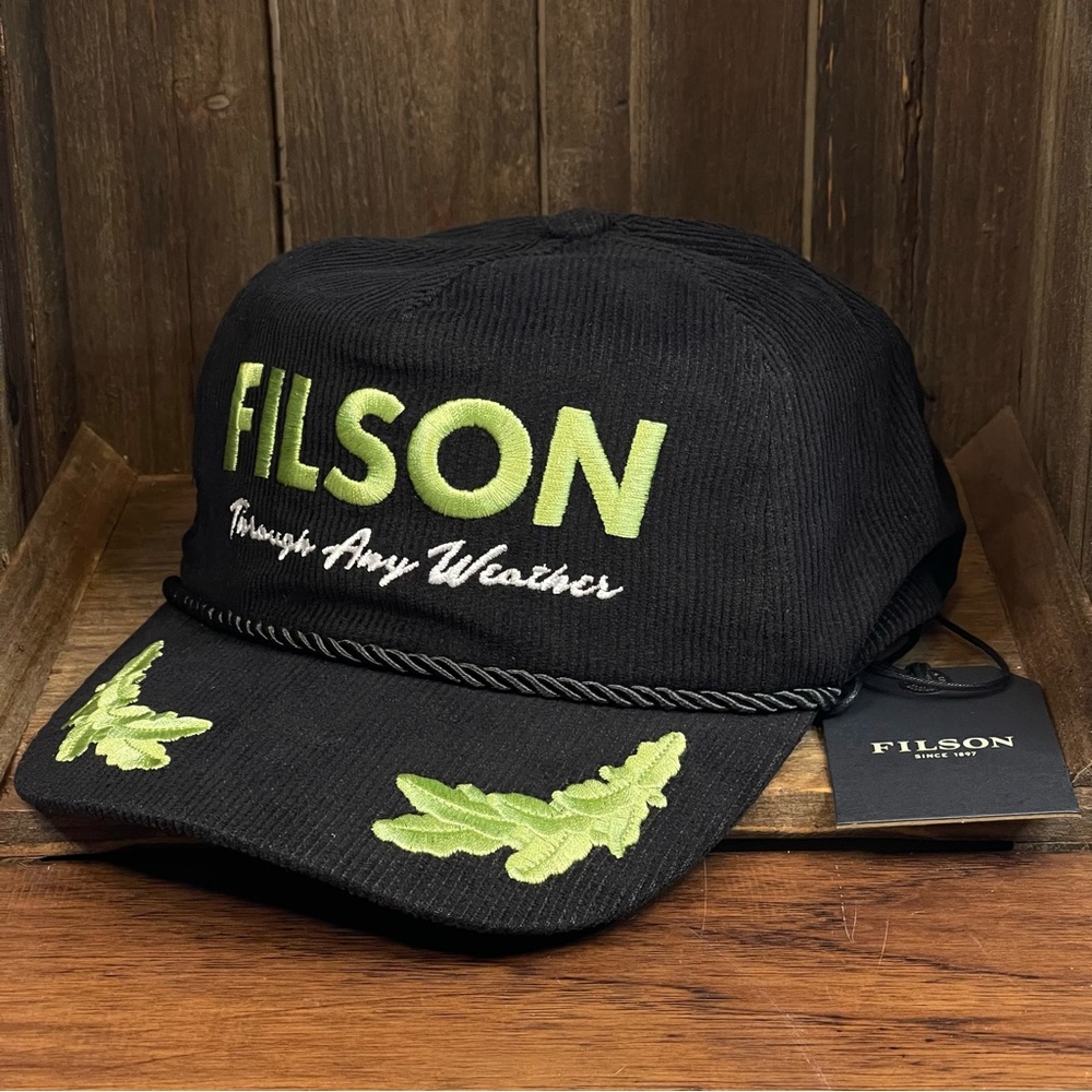 Filson Forester Captain Black Corduroy Trucker Rope Strapback Hat Cap